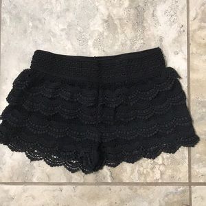 Black layered shorts ruffle
